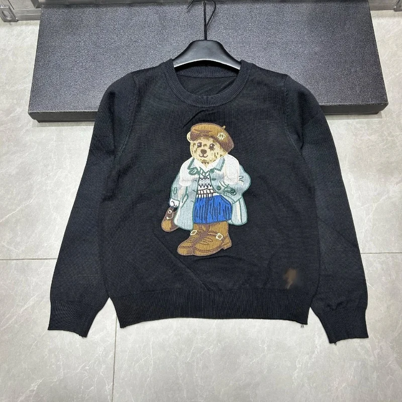 High Street Light Luxury French Bear Embroidered Knitted Sweater For Women Autumn New Fashion Korean Casual Loose Pullover Tops - Image 3