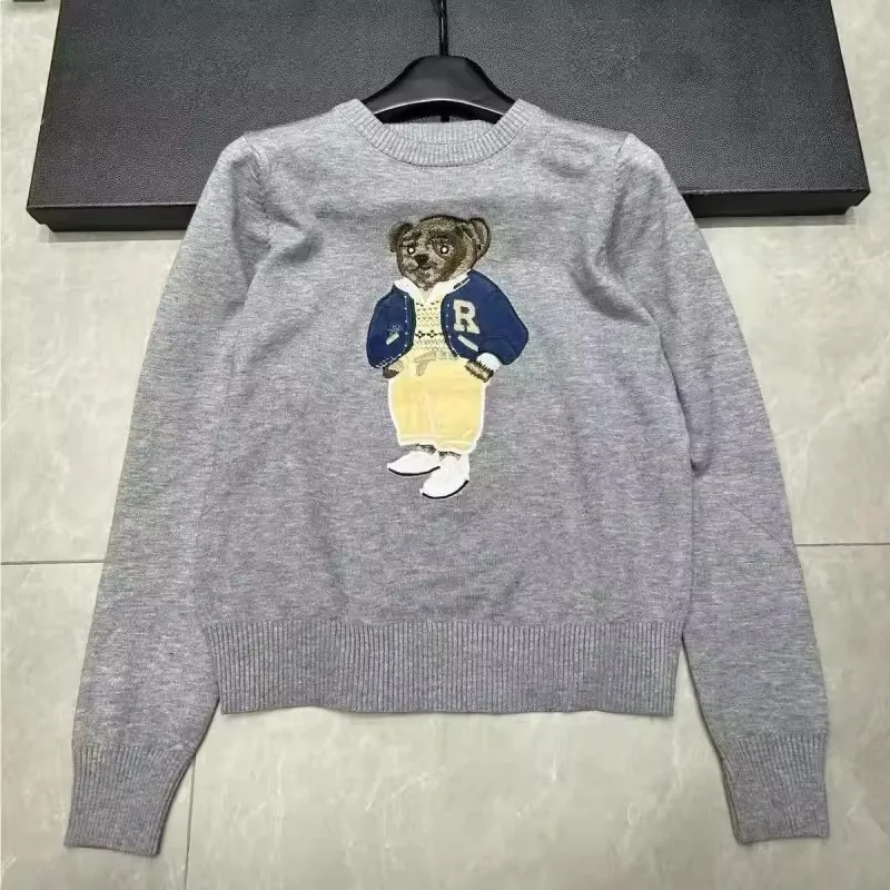 New Arrival Elegant European Brand Bear Design Ladies Knit Sweater Luxury Pullover Knitted Tops Knitwear Women Clothes Jumper