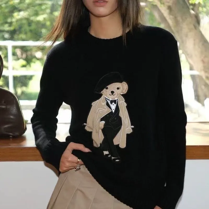 High Quality Women's Knitted Sweater Classic Cartoon Design Embroidery Long Sleeve Ladies Pullover Tops Streetwear Girl Clothes - Image 2