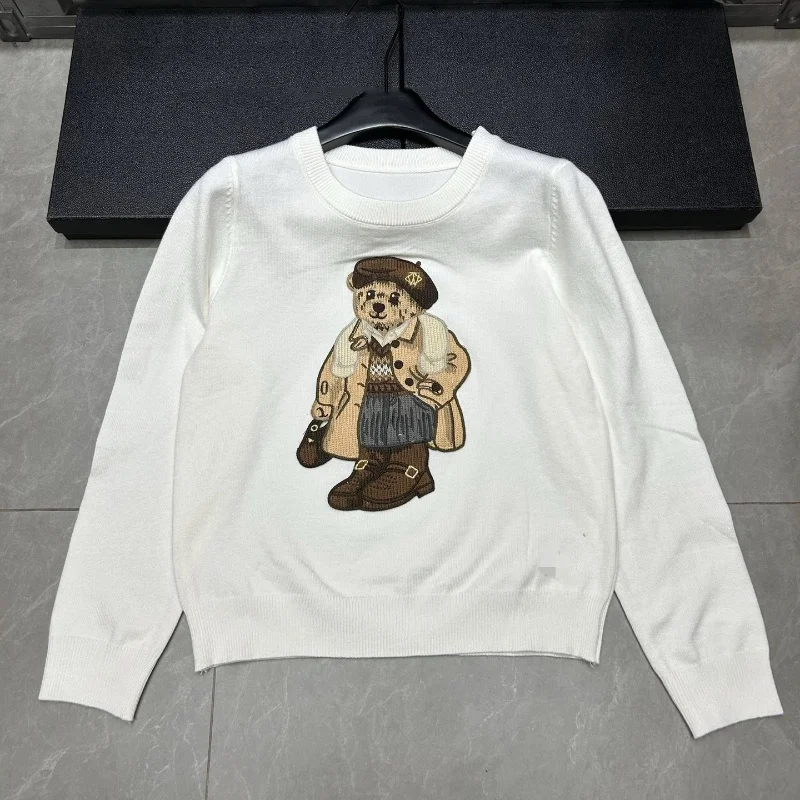 High Street Light Luxury French Bear Embroidered Knitted Sweater For Women Autumn New Fashion Korean Casual Loose Pullover Tops - Image 4