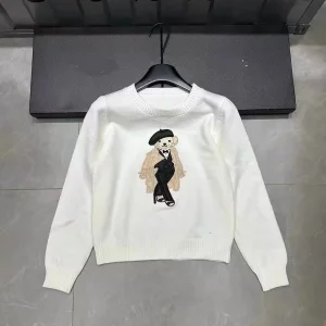 High Quality Women's Knitted Sweater Classic Cartoon Design Embroidery Long Sleeve Ladies Pullover Tops Streetwear Girl Clothes